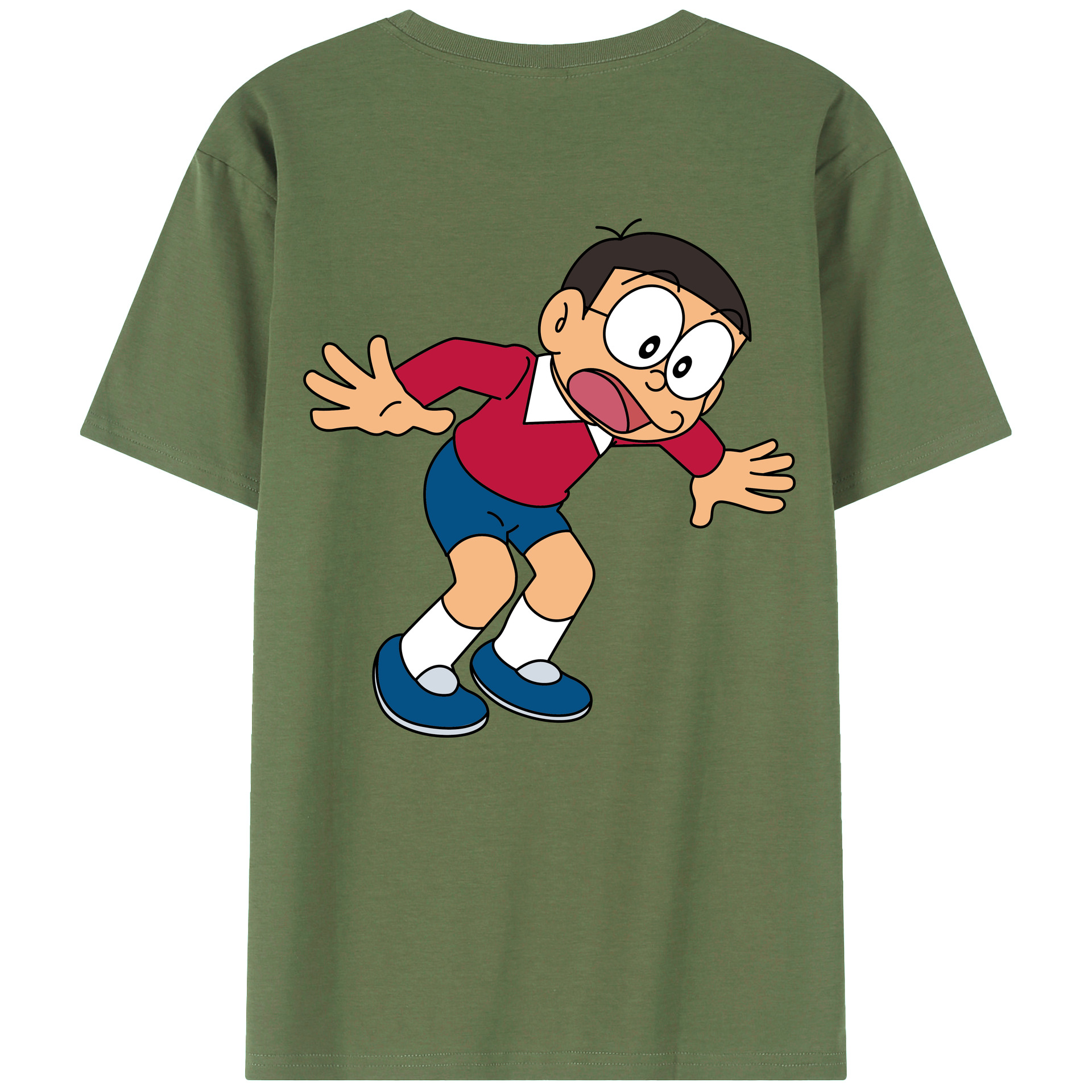 （画像用） ドラえもん 野比 のび太 Doraemon Nobita Nobi 綿100％ メンズ半袖Tシャツ（バックプリント） 通気性